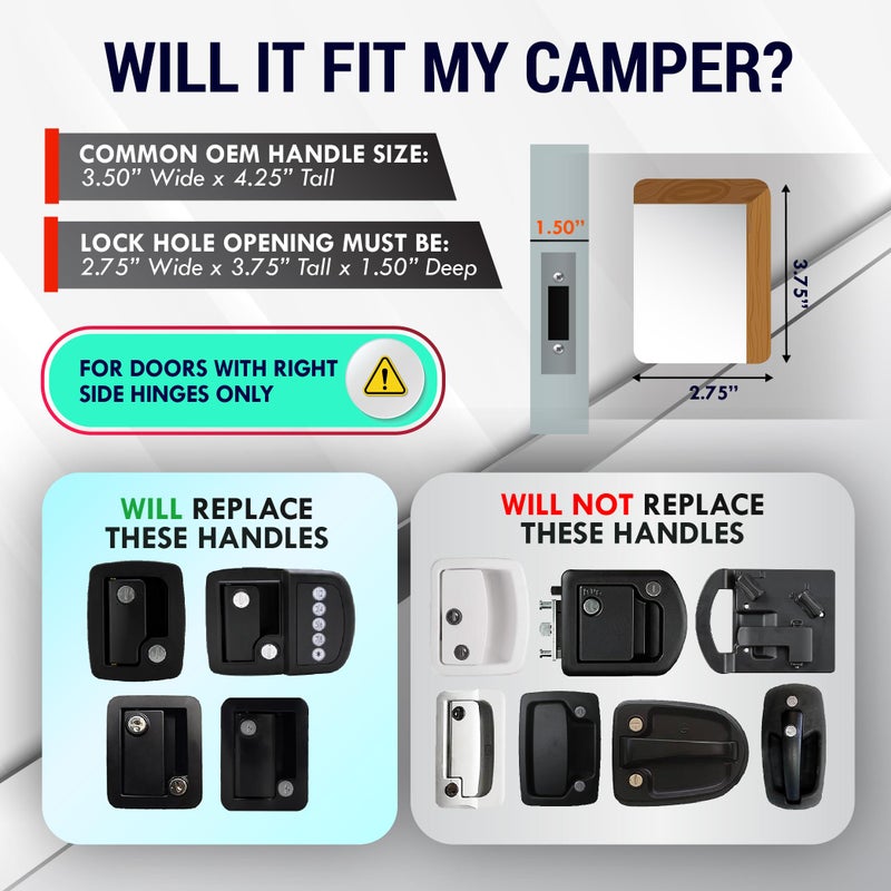 LATCH.IT Black RV Door Lock Replacement | All Metal RV Door Handle Fits 2.75"x3.75" Holes | Camper Door Lock | RV Latch | Camper Lock Replacement | RV Door Latch for Trailers, Fifth Wheels & More - Image 2